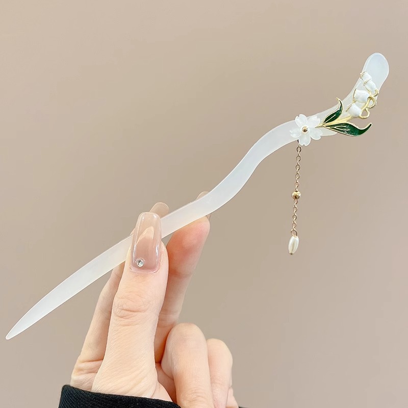 Horquilla de flores con flecos de estilo antiguo, temperamento femenino de alto nivel, escalón, horquilla de Hanfu, horquilla de cabello en la parte posterior de la cabeza, tocado de horquilla