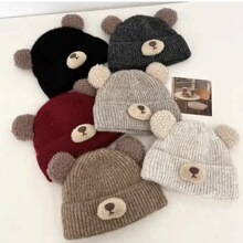 韩国可爱小熊耳朵针织帽子女秋冬季学生百搭保暖包头防寒毛线帽潮