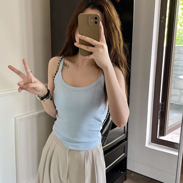 Summer one-piece camisole with chest pad women's new fashion simple thread inner wear outer wear slim top thin