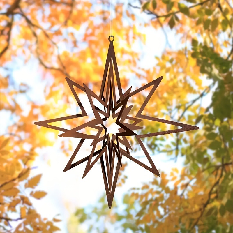 Amazon 2D Iron Art Pentagram Wind Chime Metal Wind Spinner Hanging Ornament Garden Decoration Pendant European and American Festival Wind Chime