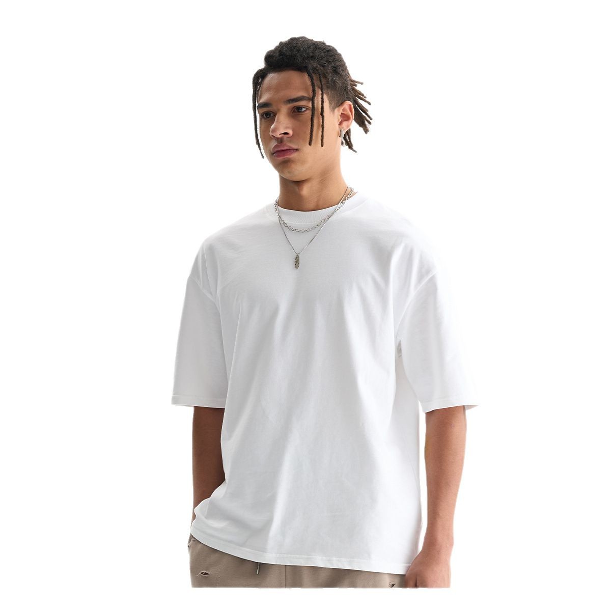 ETAI Hombre| Boxy de alta calidad de manga corta pesada camiseta masculina de algodón suelta marca de moda pequeño cuello sólido de manga corta image 6