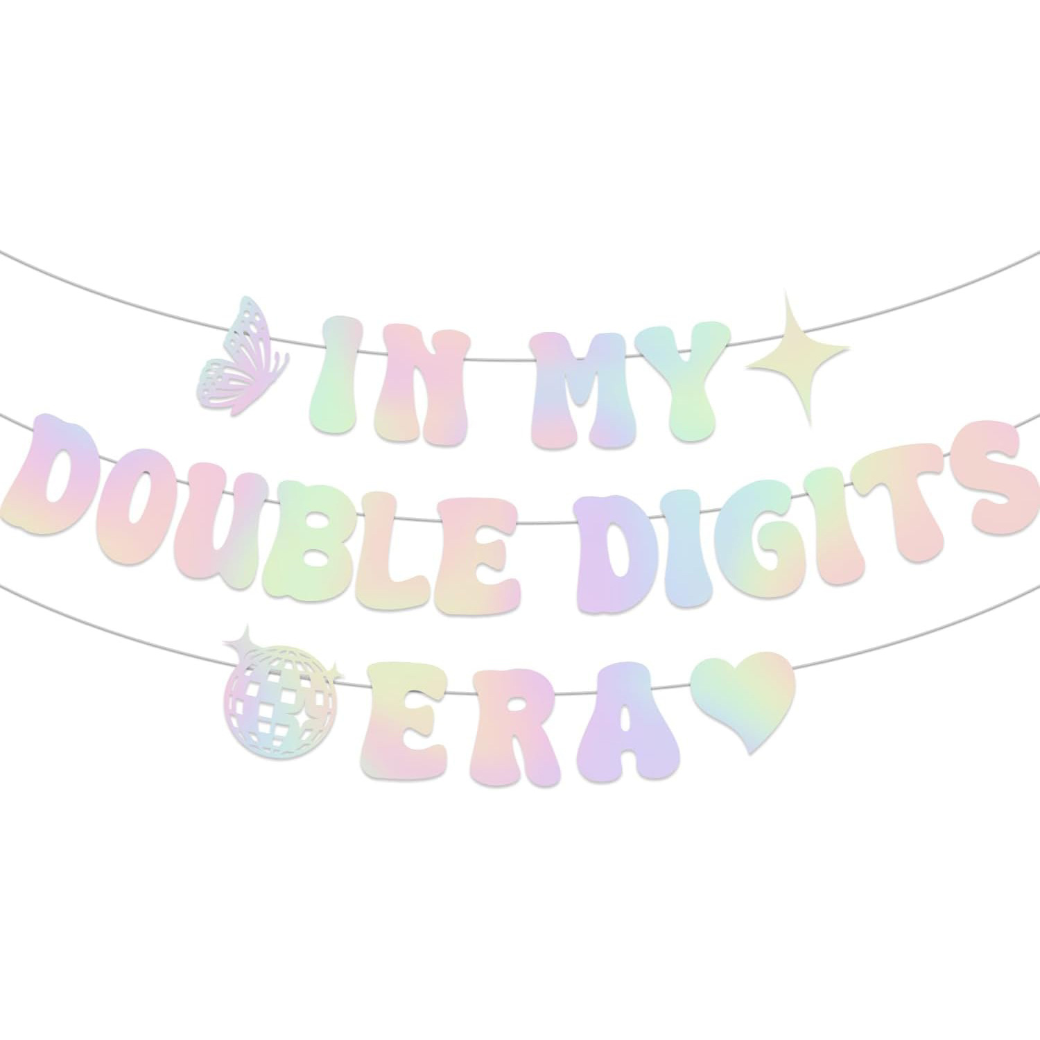 Cross-border In My Double Digits Era Bandera en polvo brillante fantasía colorida niña banner decoración de cumpleaños