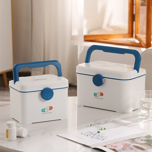 Plastic double-layer item storage box household large-capacity portable rotating button portable sundry organizer storage box