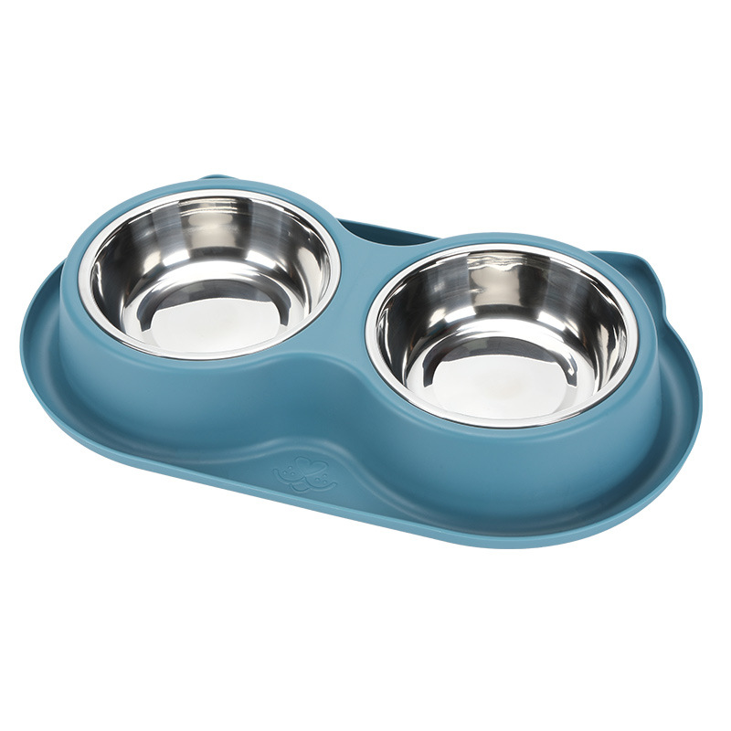Mascota de acero inoxidable de plástico doble tazón antideslizante a prueba de fugas antidetonante comida lenta alimentador de una pieza de gran capacidad suministros para perros