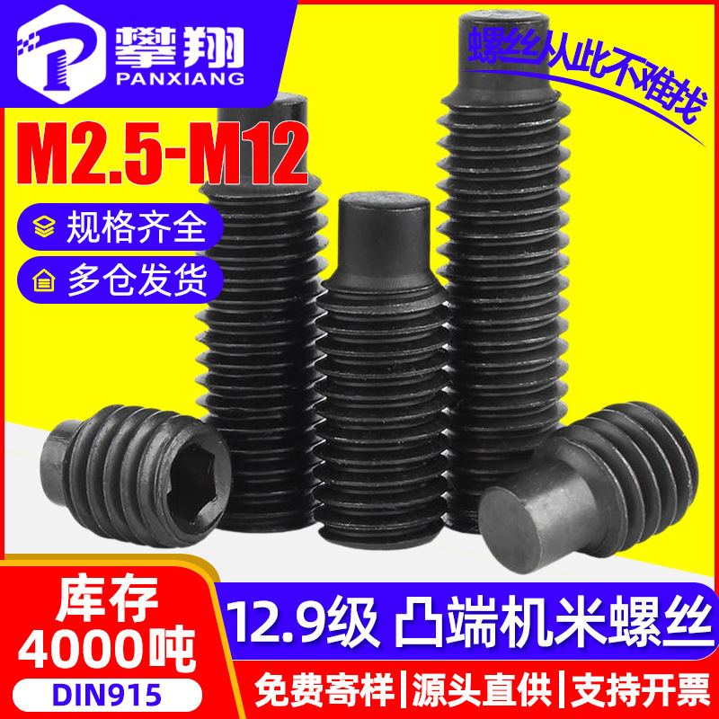 Grade 12.9 convex end machine meter screw hexagon socket cylindrical end set screw headless screw M3M4M5M6DIN915 Grade 12.9 convex end machine meter screw hexagon socket cylindrical end set screw headless screw M3M4M5M6DIN915