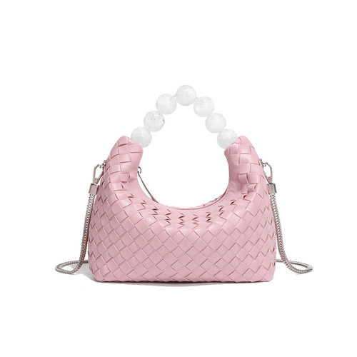 Women's niche, high-end, stylish, minimalist, and adorable handcrafted woven shoulder/crossbody bag—featuring a pearl-inspired cream puffs design.