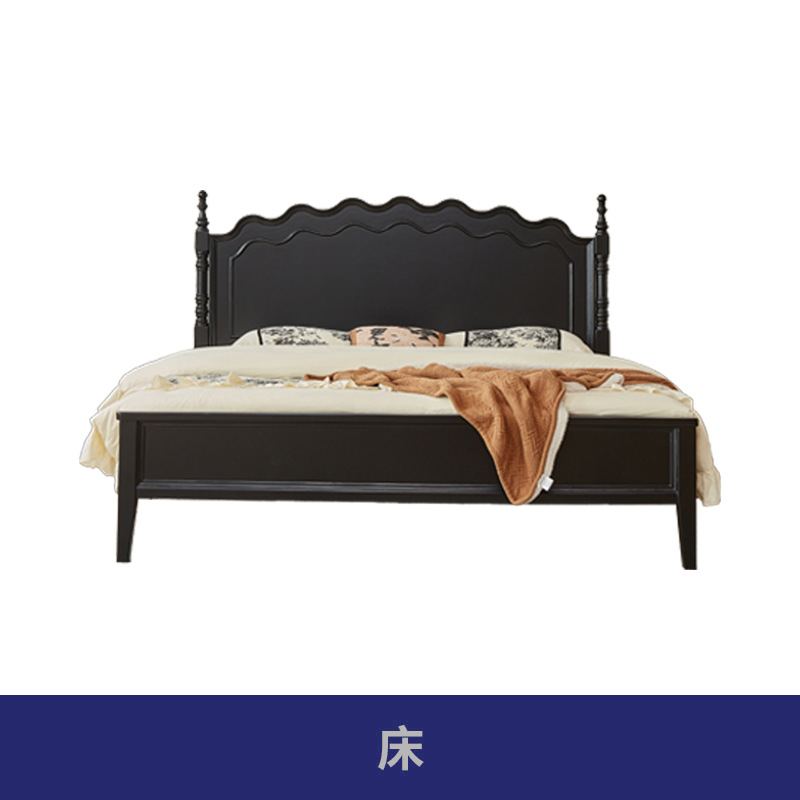 Cama de madera maciza americana negra retro 1.8m cama doble francesa dormitorio principal cama de almacenamiento estilo medieval Leia cama queen image 7