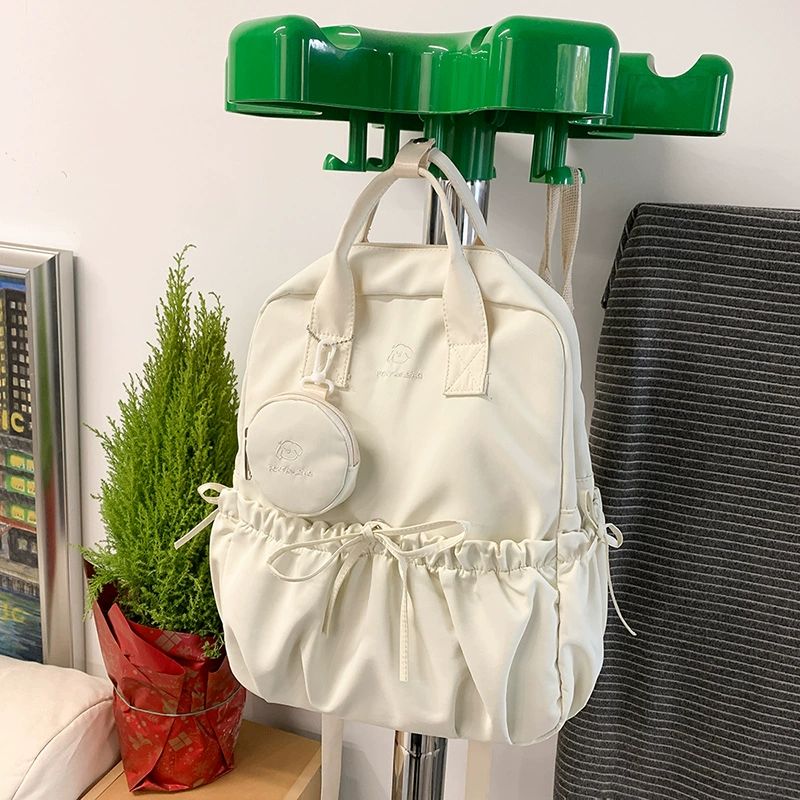 Japanese capacious backpack, shoulder bag, travel bag with bow, for students, drawstring