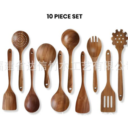Juego de utensilios de cocina de madera de 10 piezas, juego de 5 piezas, cucharas de madera, espátulas, cucharas para sopa, espátulas de madera, herramientas de cocina, juego de utensilios de cocina, cubo de almacenamiento