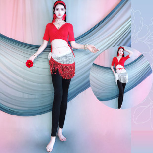 Belly Dance 2025 Spring and Summer Oriental Dance Practice Pants Tassel Waist Scarf Set Beginner Group Uniform Kidsren