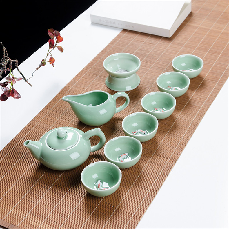 Celadon Carp 10 -Headed Teapot Model