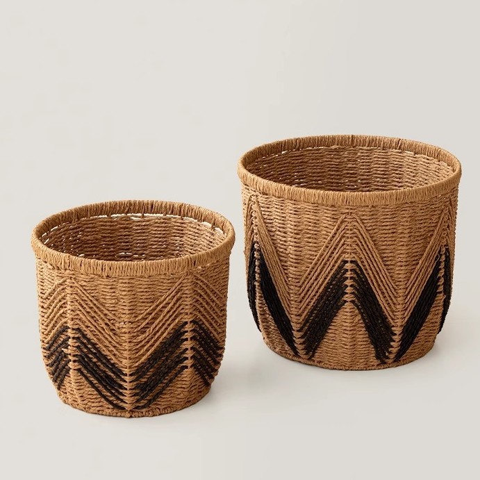 Cesta de almacenamiento de caña nórdica personalizada decoración de escritorio de papel de cuerda trenzada cesta de almacenamiento de almacenamiento de limpieza caja de almacenamiento de ropa sucia