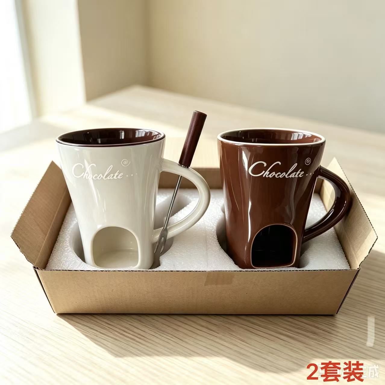 Contenedor de chocolate queso derretido dulces mantequilla hot pot mug con tenedor cerámica taza de hot pot calentada de Navidad image 3