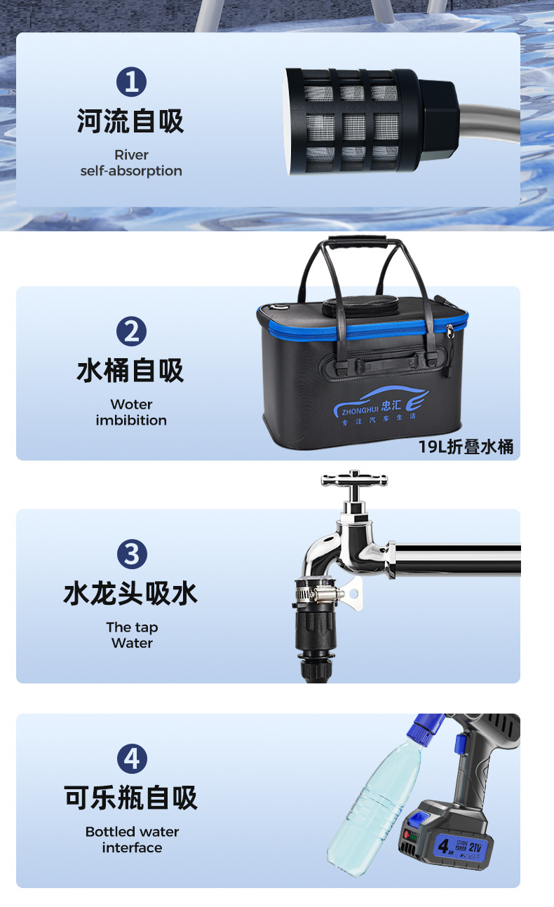 Carefully Selected Cross-Border High-Pressure Water Gun Wireless Car Wash Machine, Cross-Border Car Wash Water Gun, High-Power Lithium Battery Dedicated for Cars