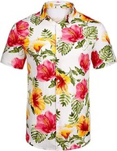 新款跨境歐美貨源大碼四面彈男式襯衣夏威夷男士印花襯衫