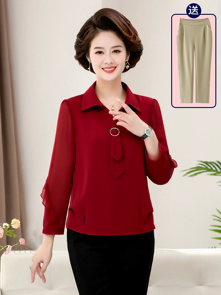 Spring shiffon set, autumn summer shirt for elderly
