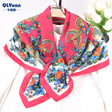 新款复古玫瑰花韩版印花大方巾110cm人字棉围巾旅游防晒披肩