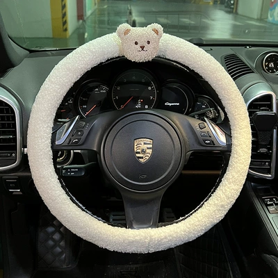 Seat belt shoulder pad – Safety Belt Protective Cover Lamb - lamb-fleece-white-steering-wheel-cover-with-three-dimensional-beige-bear-head