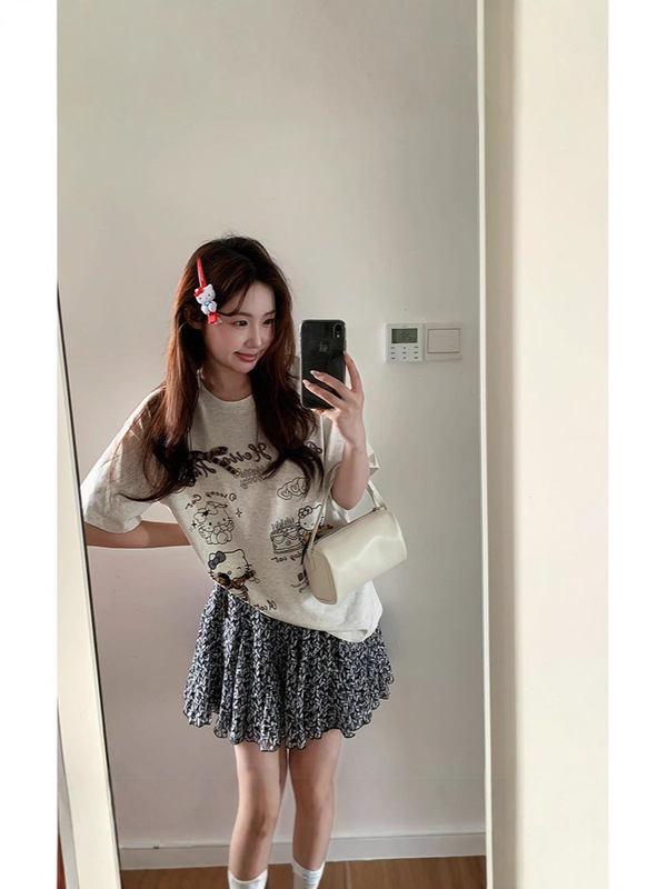 甜美黑色碎花半身裙子女夏季新款短 裙百搭短裙小个子|undefined