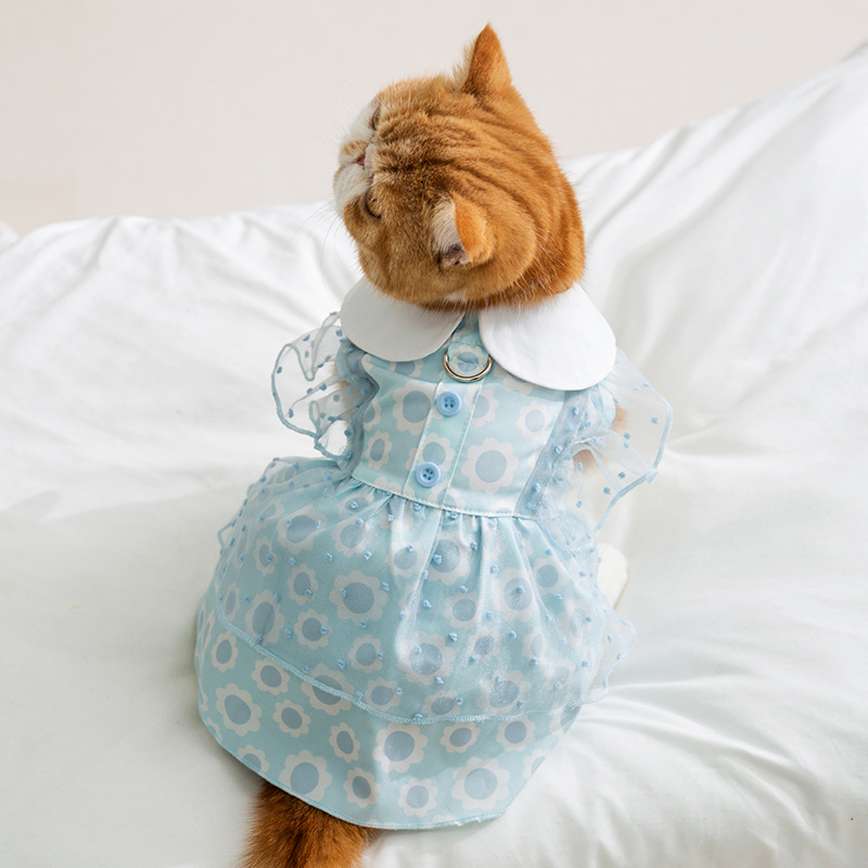 Primavera y verano gatito princesa de encaje vestido de punto ondulado vestido de peluche vestido de perro delgado ropa de perro