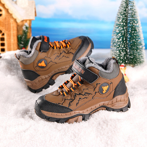 Little yellow duck children's hiking shoes, spring new outdoor anti-slip wear-resistant leather waterproof hiking shoes, boys 'sneakers
