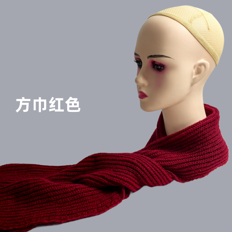 纯色百搭保暖妈妈围巾秋冬男女条纹棉质毛线外贸加厚加长针织围巾