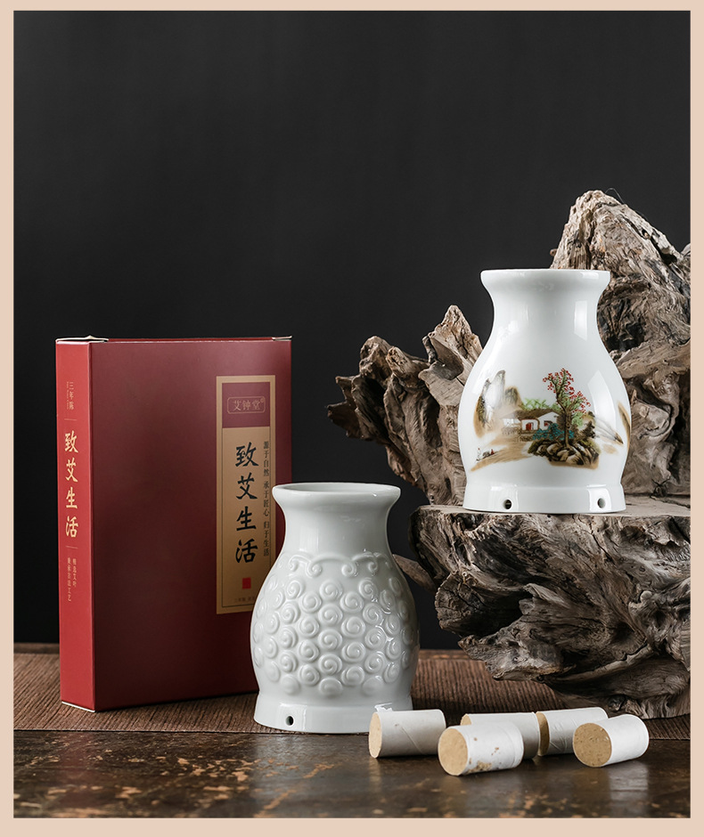 Multifunctional Ceramic Moxibustion Jar Double Wall Heat Insulated Cup Gua Sha Massage Warming Tool preparation