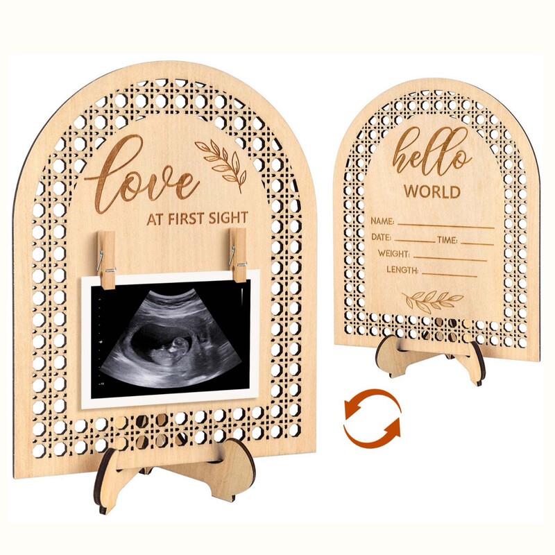 Wooden Baby Ultrasonic Commemorative Sign Vertical Wooden Sign Double-Sided Photo Frame Ornaments Newborn Birth Commemorative Gift