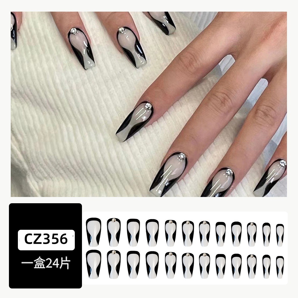 Comercio exterior venta caliente pieza de manicura línea negra diamante pegatinas de uñas falsas al por mayor uñas venta transfronteriza venta caliente desgaste de uñas