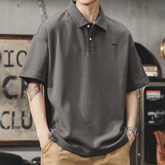 折り襟半袖poloシャツメンズ夏アメリカンごろつきかっこいいカジュアルゆったり感半袖tシャツトップスins潮