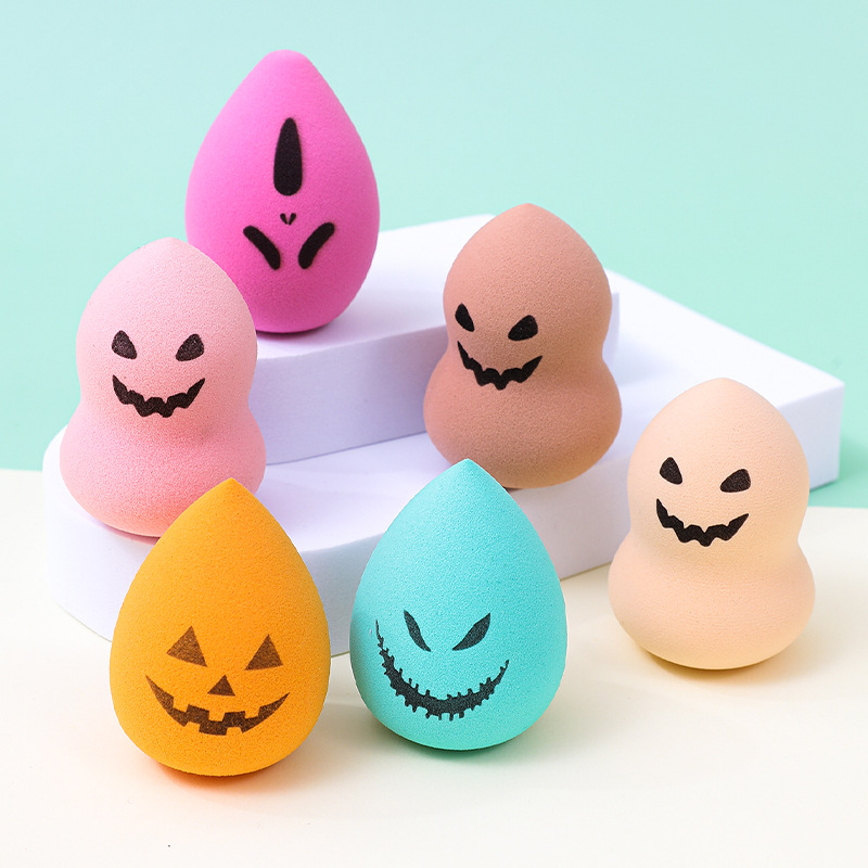 Fábrica personalizada transfronteriza de Halloween huevo de maquillaje polvo de fábrica personalizada gota de agua cortada oblicuamente huevo de esponja de maquillaje sin látex