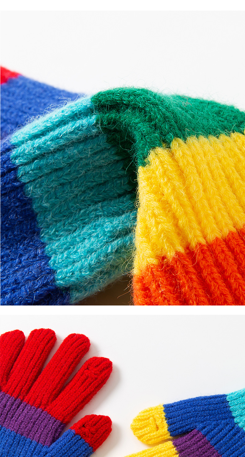 Rainbow Stripe Gloves Wool Thickened Touch Screen For Couples_voghion.com