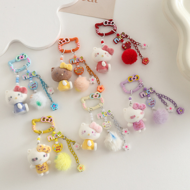 Cartoon Flocked 3D Hello Kitty Miu Series Dopamine Phone Chain Pendant DIY Bag Keychain Trendy Toy Cartoon Flocked 3D Hello Kitty Miu Series Dopamine Phone Chain Pendant DIY Bag Keychain Trendy Toy