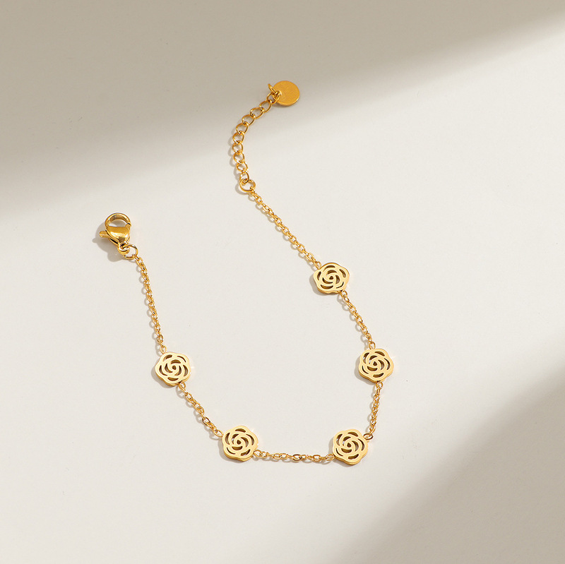 2025ins風ツバキの花のネックレスチタン鋼金メッキ女性のバラのブレスレットファッションシンプルで色落ちしないジュエリー|undefined