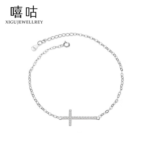 Xigu H0053 S925 Silver Cross Simple Slim Bracelet Women's Fashionable Commuting Silver Bracelet Jewelry