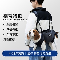 犬の外にバッグを持っています。肩を持っています。