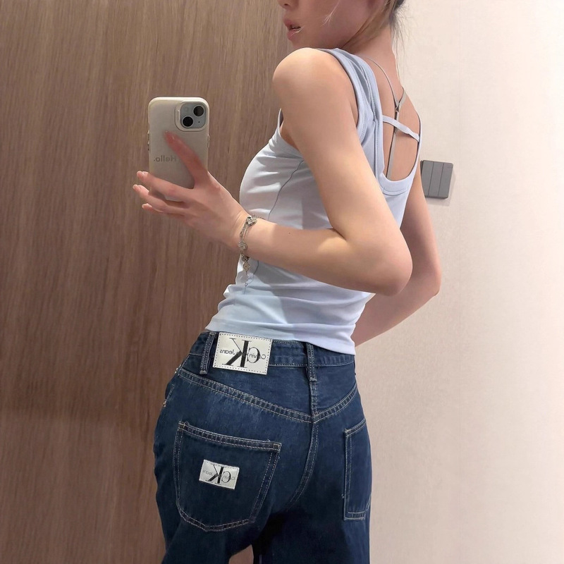 Jennie's Same Style C Brand Classic Denim Jeans, Vintage Black and White Label, Slimming Straight-Leg Pants