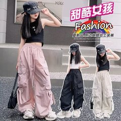 女の子の夏の薄いズボンの中の大きい子供の工装のズボンのカジュアルな百合の子供の夏のゆったりしているズボンの春と秋のスポーツのズボン
