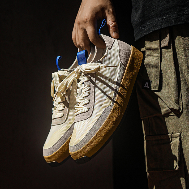 Men's Ice Silk Breathable Canvas Shoes Summer Moral Training Retro Casual White Sports Mesh Student Men's Sports Shoes Dropshipping