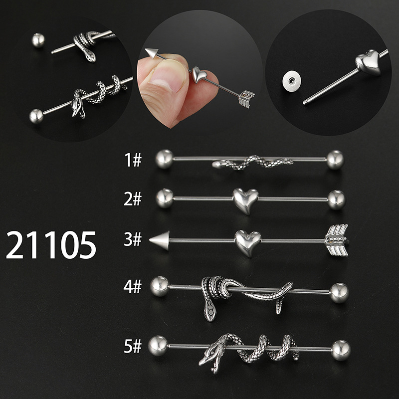 13g Weight Fashion Heart Shape Snake Stainless Steel Ear Studs 1 Piece