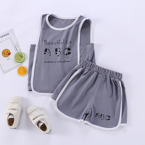 Children's vest suit pure cotton sleeveless top shorts children's clothing boys and girls baby casual fashion sports suspenders