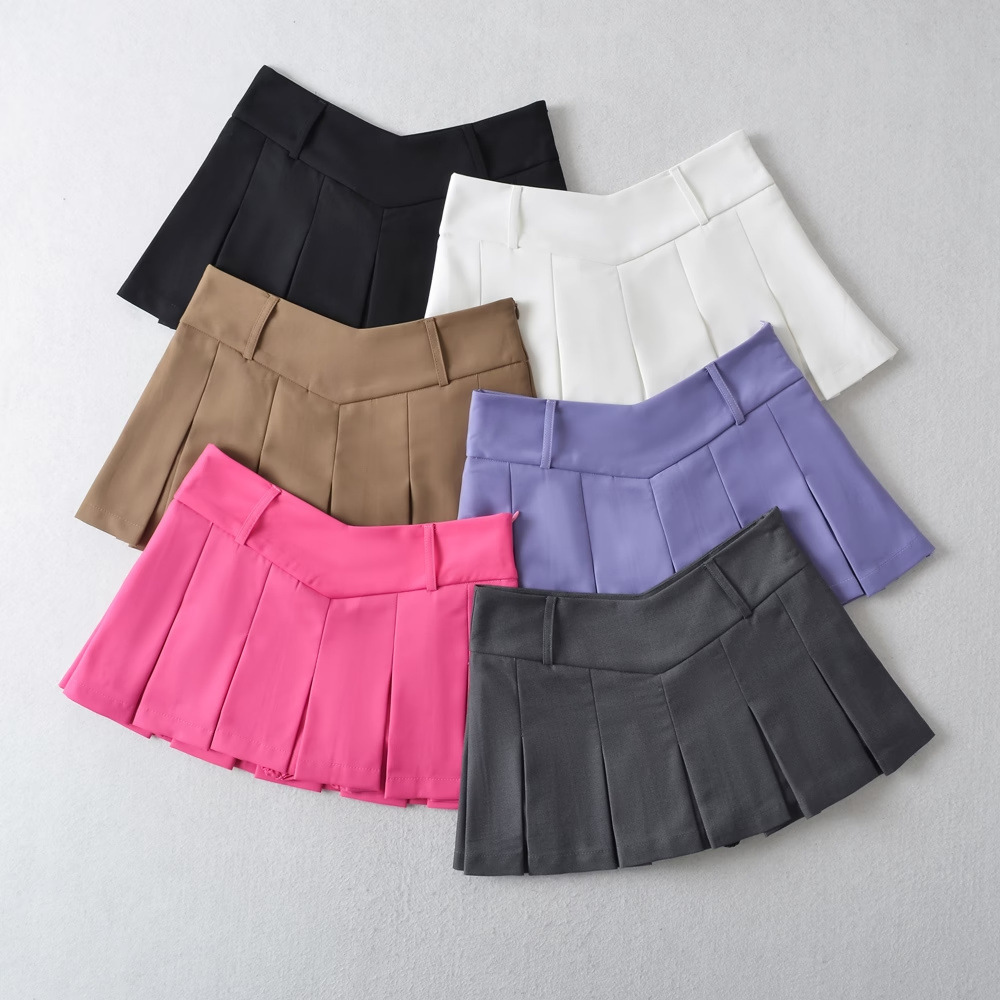 Factory Direct Delivery European and American Style New Pure Desire Sexy V-Waist Slimming A-Line Pleated Skirt High-Waist Anti-Exposure Short Skirt for Women