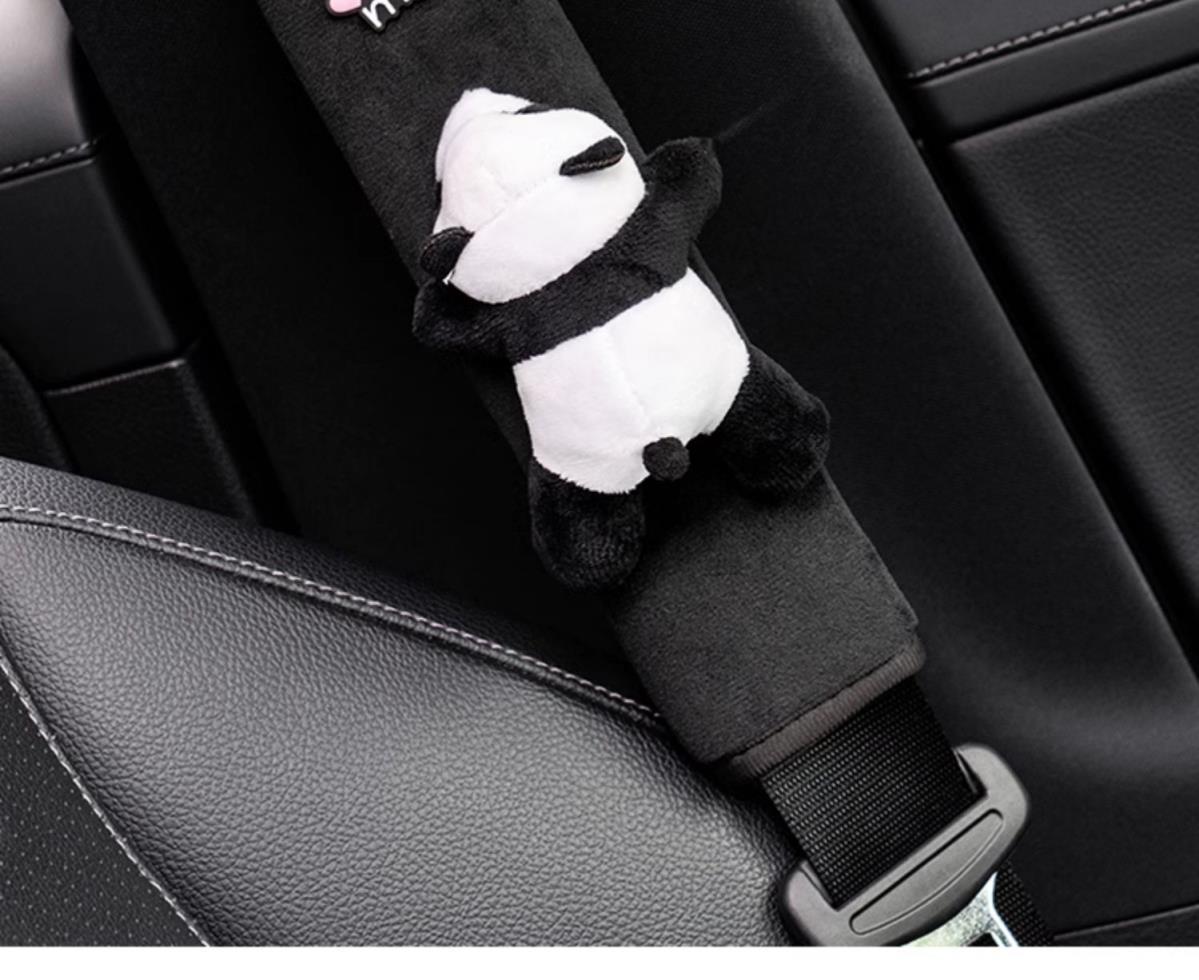 Car seat belt shoulder pad panda cute shoulder pad plush car steering wheel handle set decorative doll cartoon