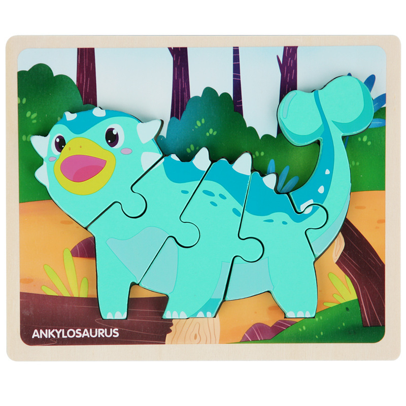 Rompecabezas de dinosaurio cognitivo de dibujos animados transfronterizos para niños nuevos juguetes educativos para bebés rompecabezas tridimensional al por mayor