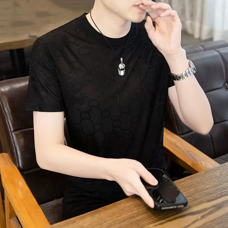 2025 новая футболка с короткими рукавами из ледяной шелк для мужчин тренд ледяной быстрый сухой молодежный рубашка с полукрукавами дышащая одежда T тонкий