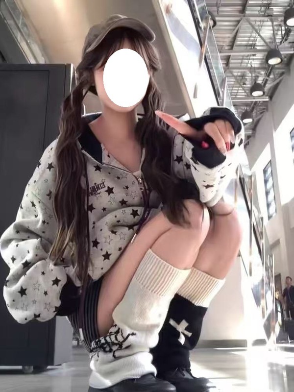 国潮满印星星拉链外套女2025秋季新款美式慵懒风连帽开衫卫衣|undefined