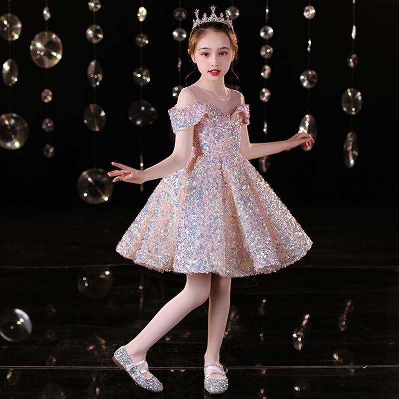 Sparkling Princess Dress For Girls - Glitter Short Sleeveless Party Gown For Birthday, Pageant, Special Occasions (Pink Gold)_voghion.com