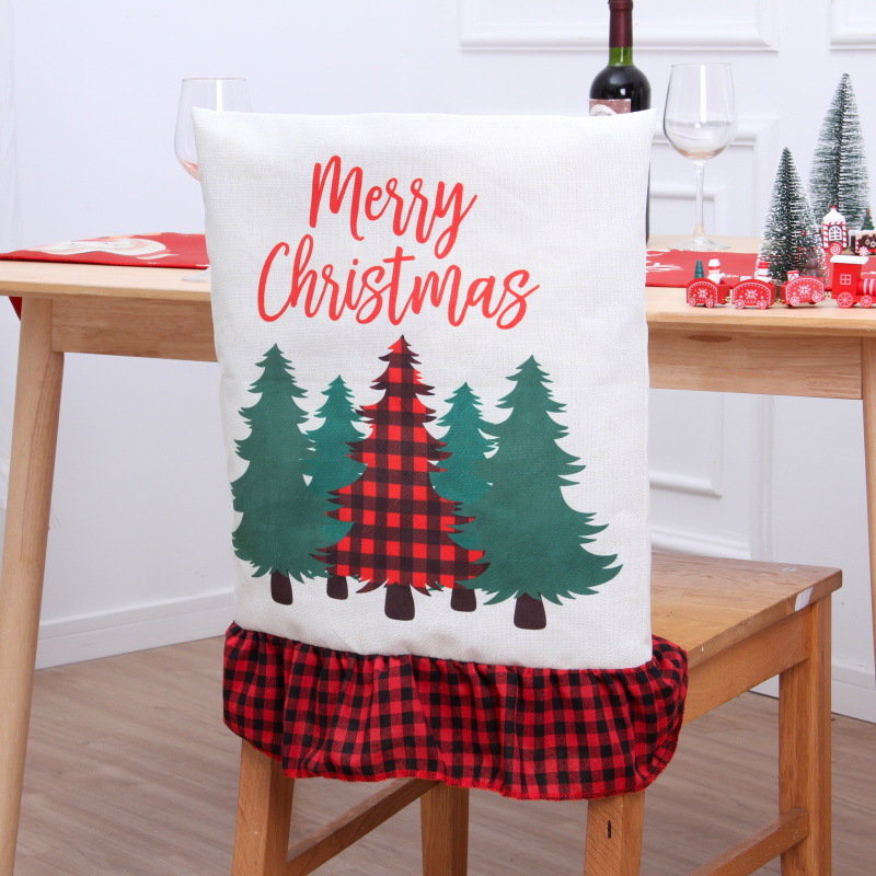 Christmas Chair Cover Red Black Plaid Lace Chair Cover Christmas Decorations Linen Creative Cartoon Print_voghion.com