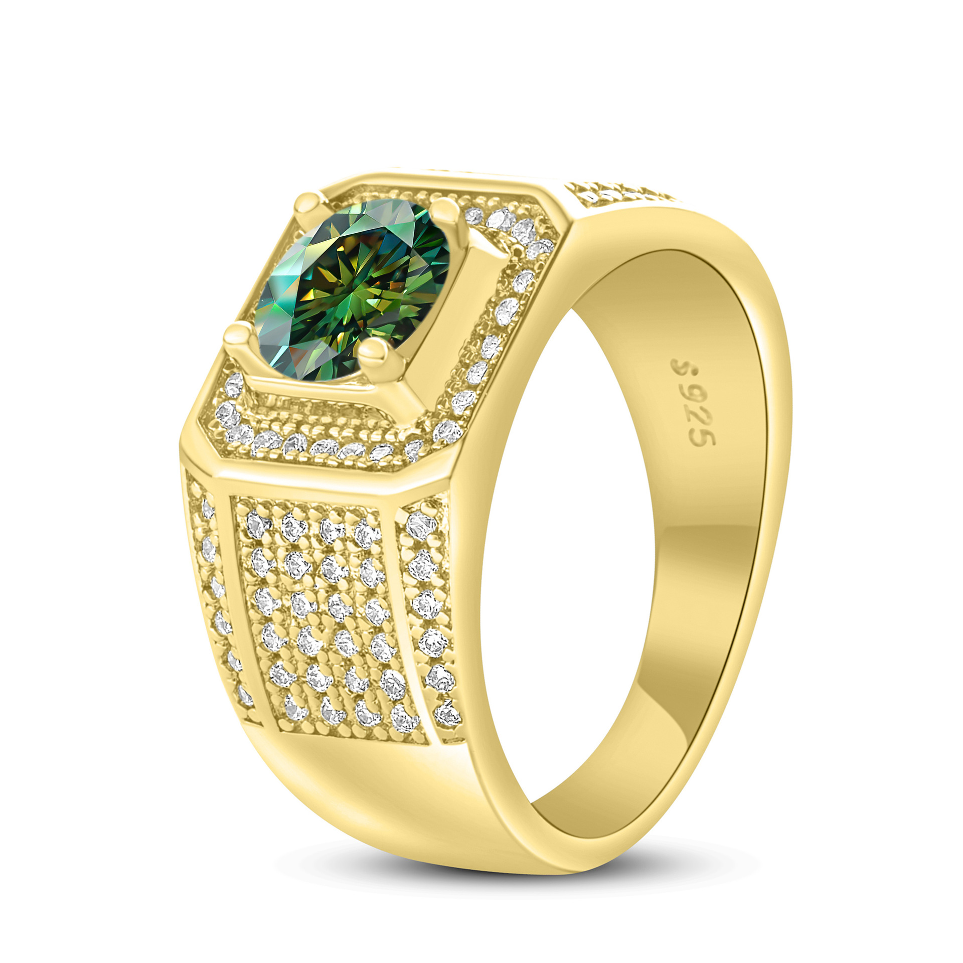 Anillo de hombre de plata esterlina 925 1 quilates de piedra de mosaico anillo de hombre chapado en oro atmósfera para enviar a los fabricantes de novio en stock al por mayor