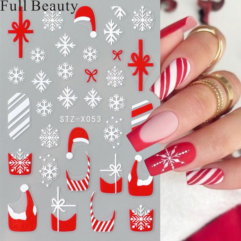 FULL BEAUTYクロスボーダー新作ネイルステッカーフランス雪花クリスマスちょう結びバックゴム爪ステッカー|undefined
